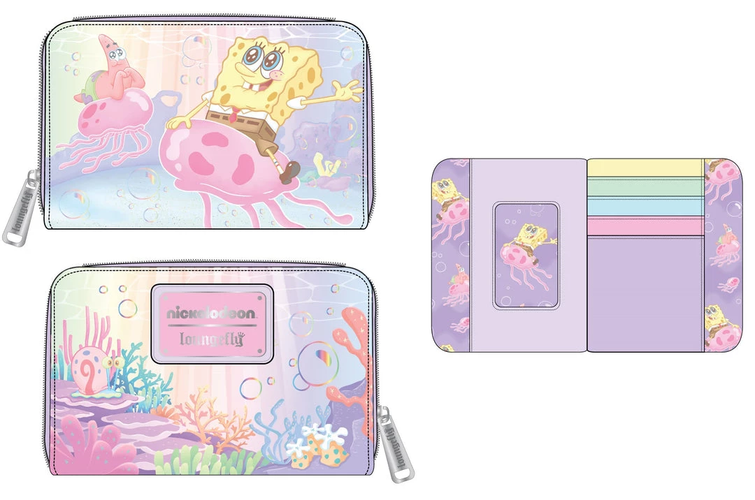 LOUNGEFLY Nickelodeon SpongBob SquarePants Jelly Fishing Zip Around Wallet LOUNGEFLY PRE ORDER