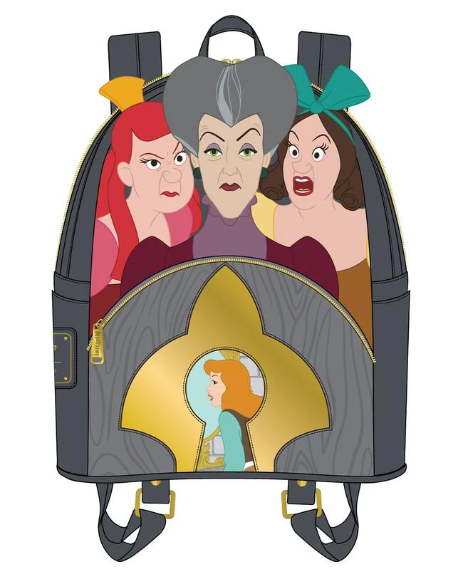 LOUNGEFLY DISNEY CINDERELLA EVIL STEPMOTHER AND STEPSISTERS VILLAINS SCENE MINI BACKPACK