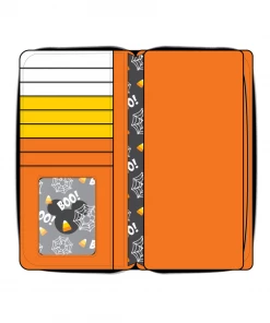 LOUNGEFLY DISNEY SPOOKY MICKEY AND MINNIE MOUSE CANDY CORN ZIP AROUND WALLET