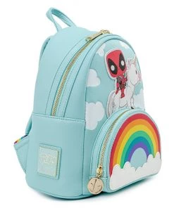 LOUNGEFLY MARVEL DEADPOOL 30TH ANNIVERSARY UNICORN RAINBOW MINI BACKPACK