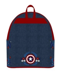 LOUNGEFLY MARVEL CAPTAIN AMERICA 80TH ANNIVERSARY FLORAL SHIELD MINI BACKPACK