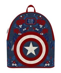 LOUNGEFLY MARVEL CAPTAIN AMERICA 80TH ANNIVERSARY FLORAL SHIELD MINI BACKPACK