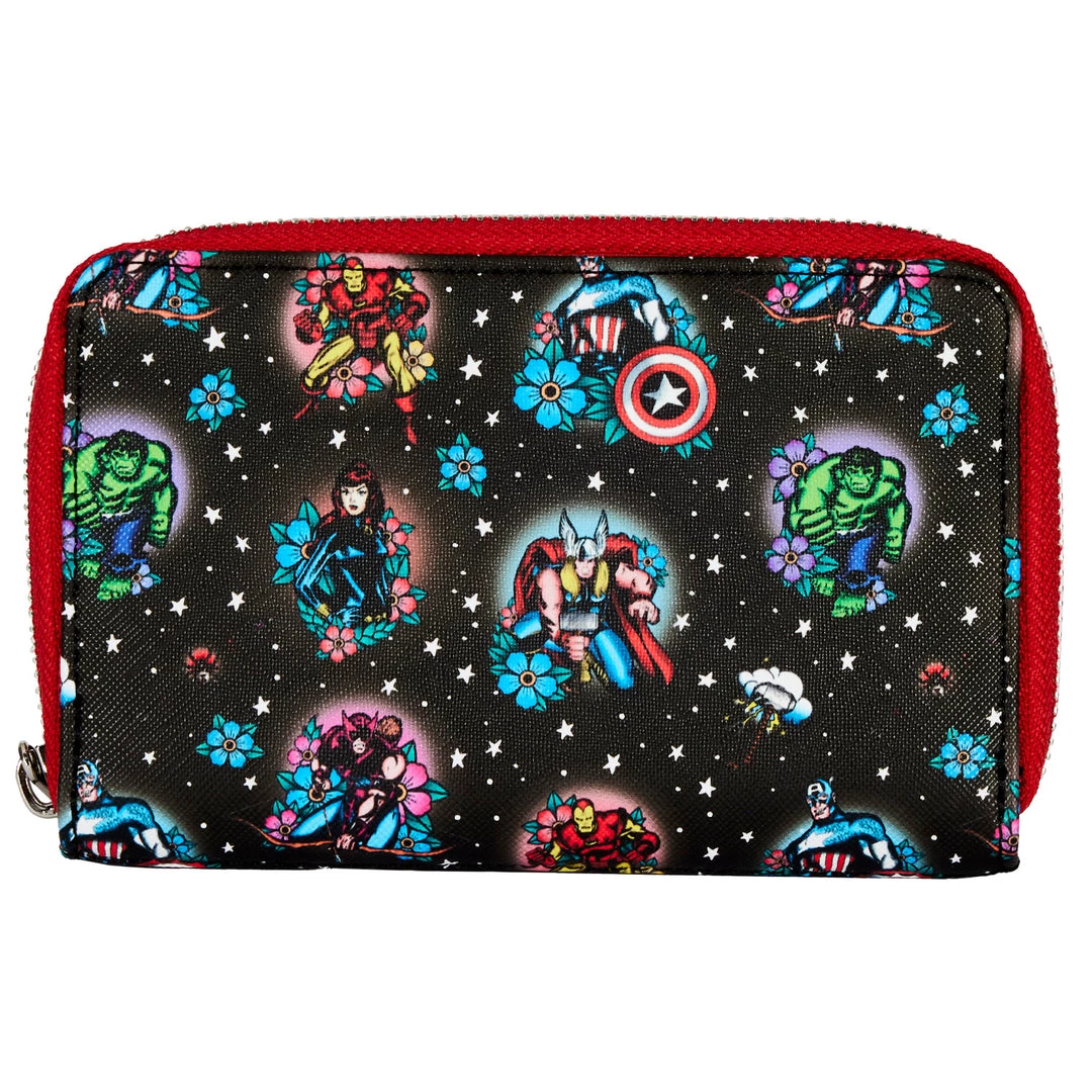 LOUNGEFLY PRE ORDER LOUNGEFLY DISNEY Avengers Floral Tattoo Zip Around Wallet