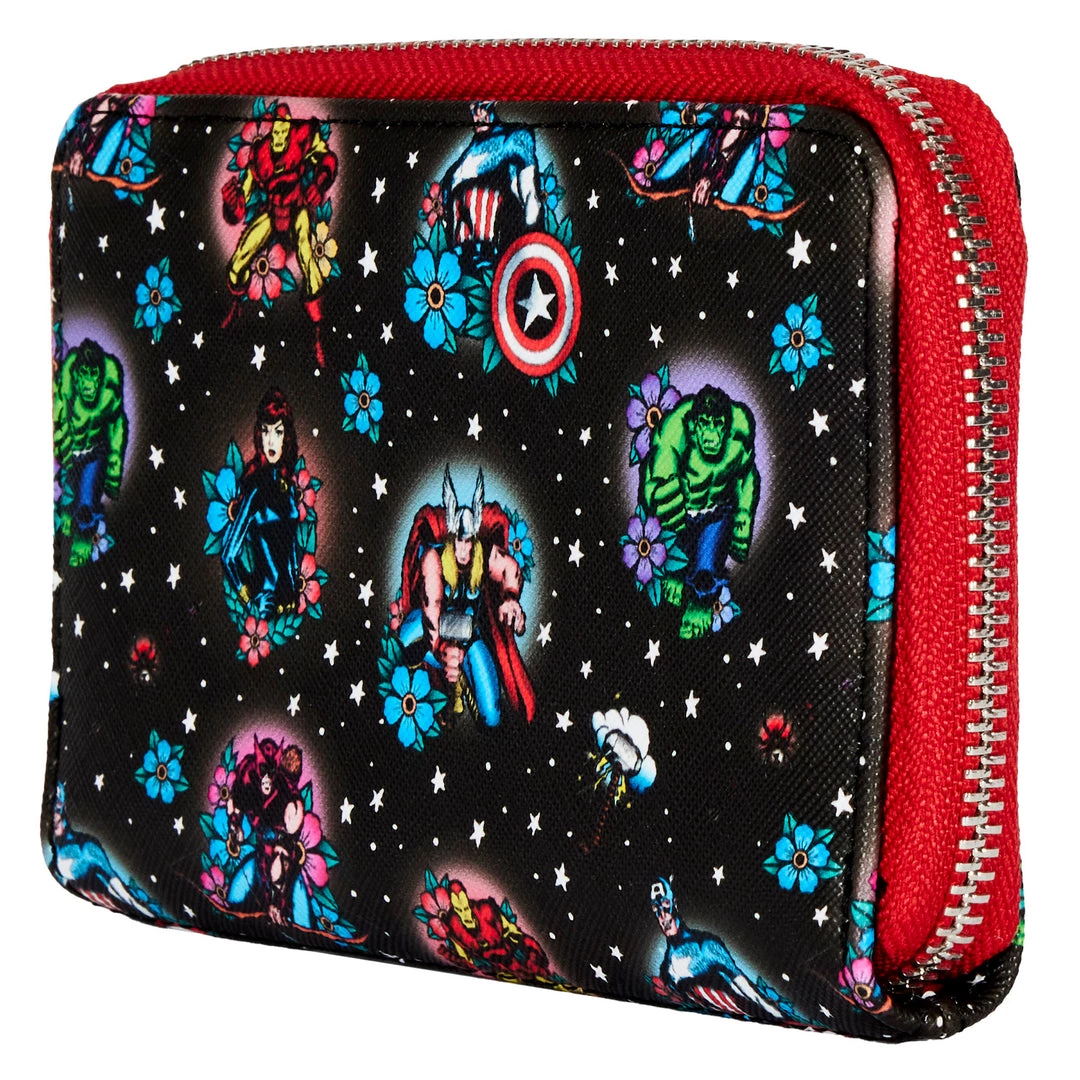 LOUNGEFLY PRE ORDER LOUNGEFLY DISNEY Avengers Floral Tattoo Zip Around Wallet