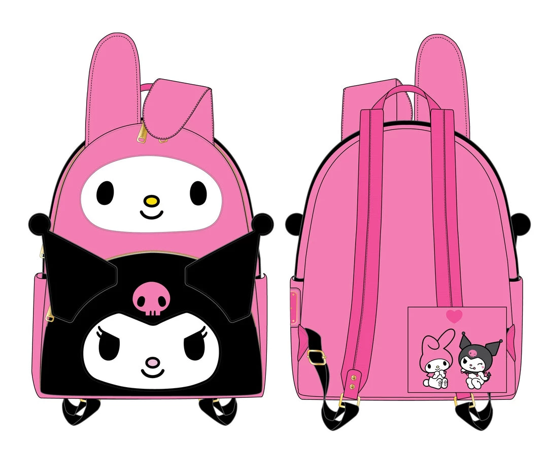 LOUNGEFLY SANRIO MY MELODY KUROMI DOUBLE POCKET MINI BACKPACK