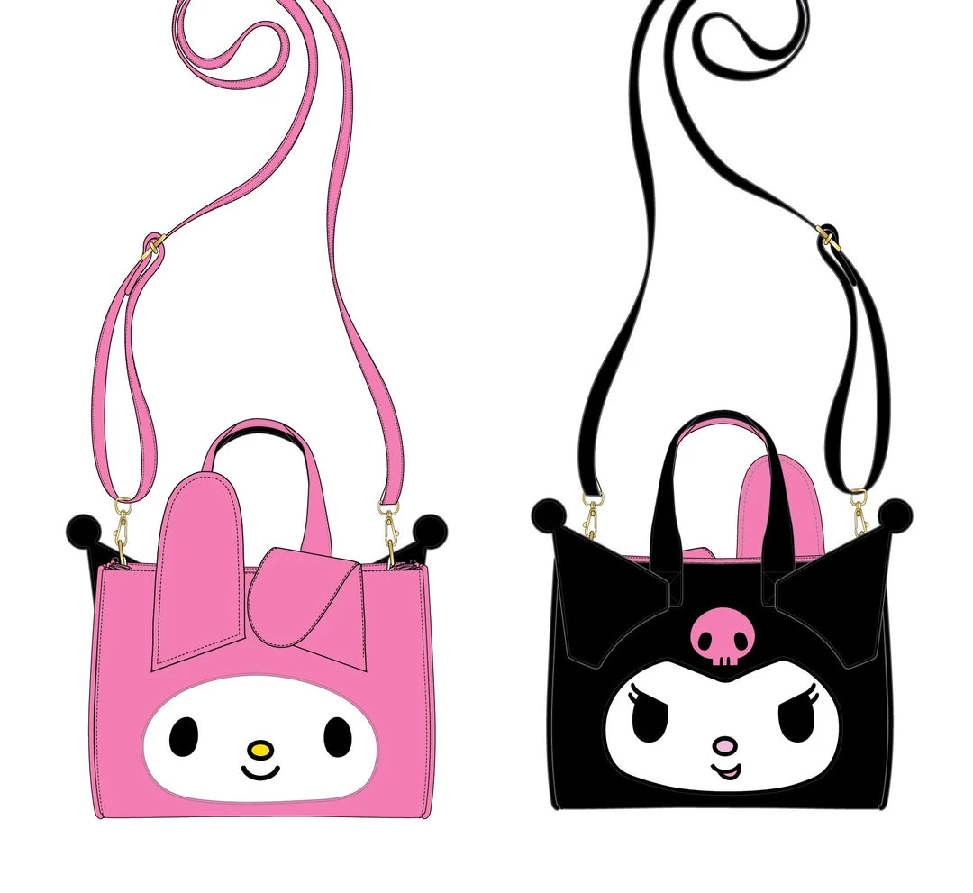 LOUNGEFLY SANRIO MY MELODY & KUROMI DOUBLE SIDED CROSS BODY BAG