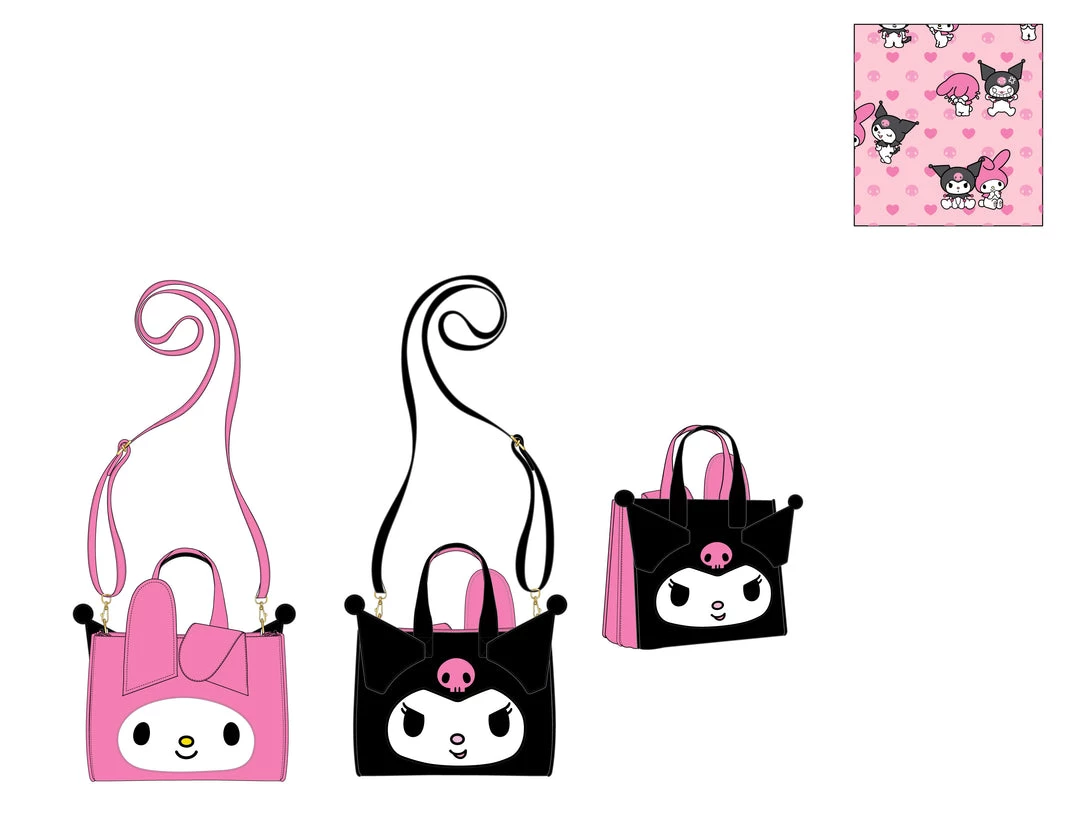 LOUNGEFLY SANRIO MY MELODY & KUROMI DOUBLE SIDED CROSS BODY BAG