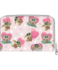LOUNGEFLY DISNEY The Mandalorian Grogu Valentines Zip Around Wallet