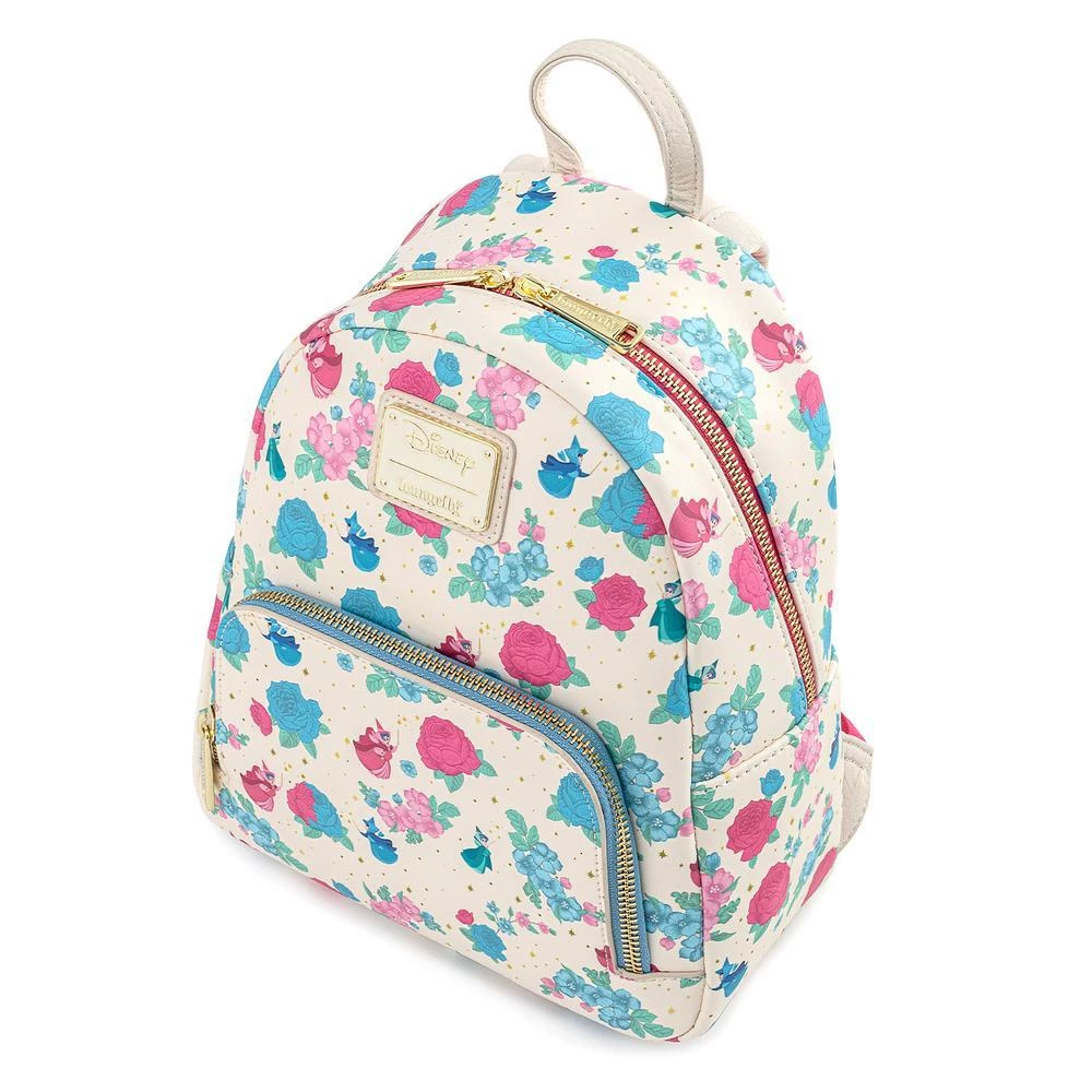LOUNGEFLY DISNEY SLEEPING BEAUTY FLORAL FAIRY GODMOTHER AOP MINI BACKPACK