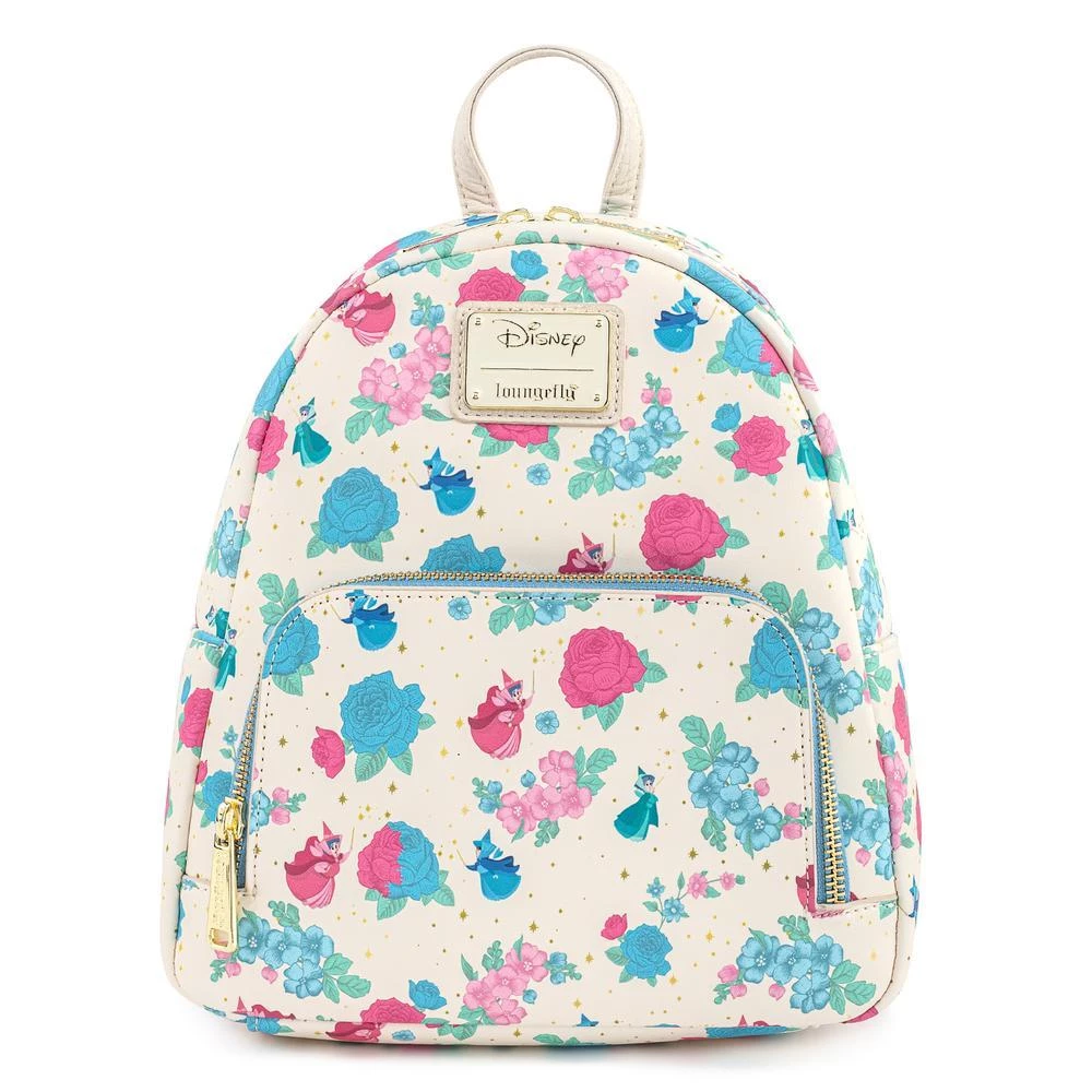 LOUNGEFLY DISNEY SLEEPING BEAUTY FLORAL FAIRY GODMOTHER AOP MINI BACKPACK