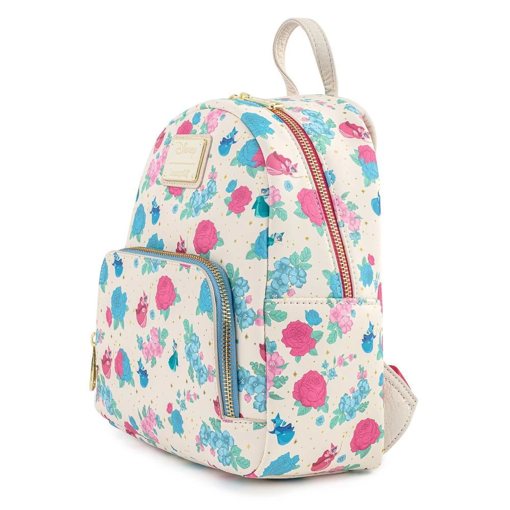 LOUNGEFLY DISNEY SLEEPING BEAUTY FLORAL FAIRY GODMOTHER AOP MINI BACKPACK