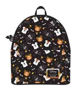 LOUNGEFLY DISNEY SPOOKY MICKEY AND MINNIE MOUSE CANDY CORN MINI BACKPACK WITH EARS HEADBAND PRE-ORDER SEPT