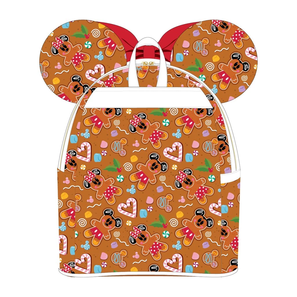 LOUNGEFLY DISNEY GINGERBREAD MICKEY AND MINNIE MOUSE MINI BACKPACK WITH EARS HEADBAND LOUNGEFLY SALE!