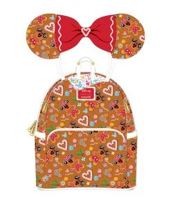LOUNGEFLY DISNEY GINGERBREAD MICKEY AND MINNIE MOUSE MINI BACKPACK WITH EARS HEADBAND LOUNGEFLY SALE!