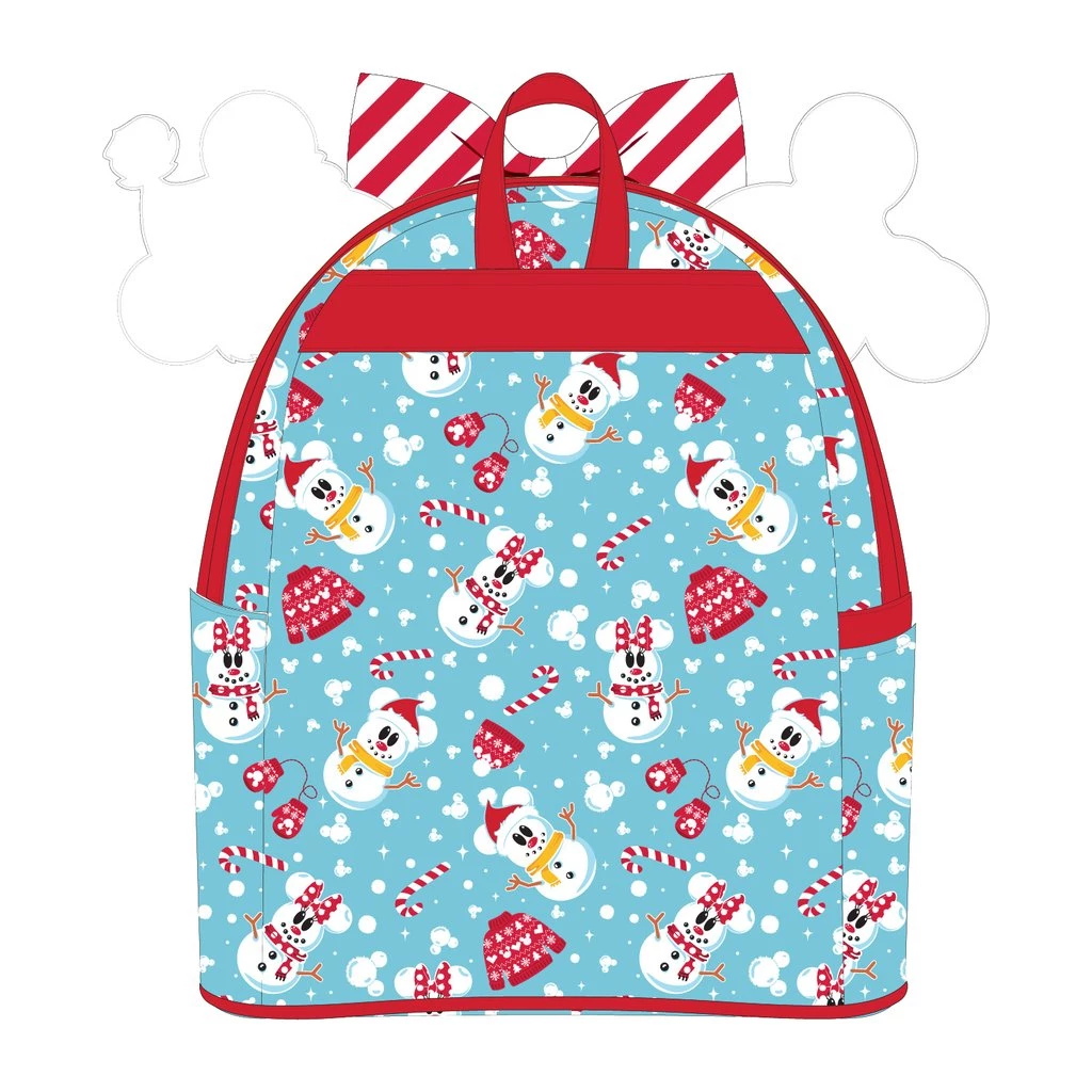 LOUNGEFLY SALE! LOUNGEFLY DISNEY SNOWMAN MICKEY AND MINNIE MOUSE MINI BACKPACK WITH EARS HEADBAND