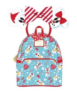 LOUNGEFLY SALE! LOUNGEFLY DISNEY SNOWMAN MICKEY AND MINNIE MOUSE MINI BACKPACK WITH EARS HEADBAND