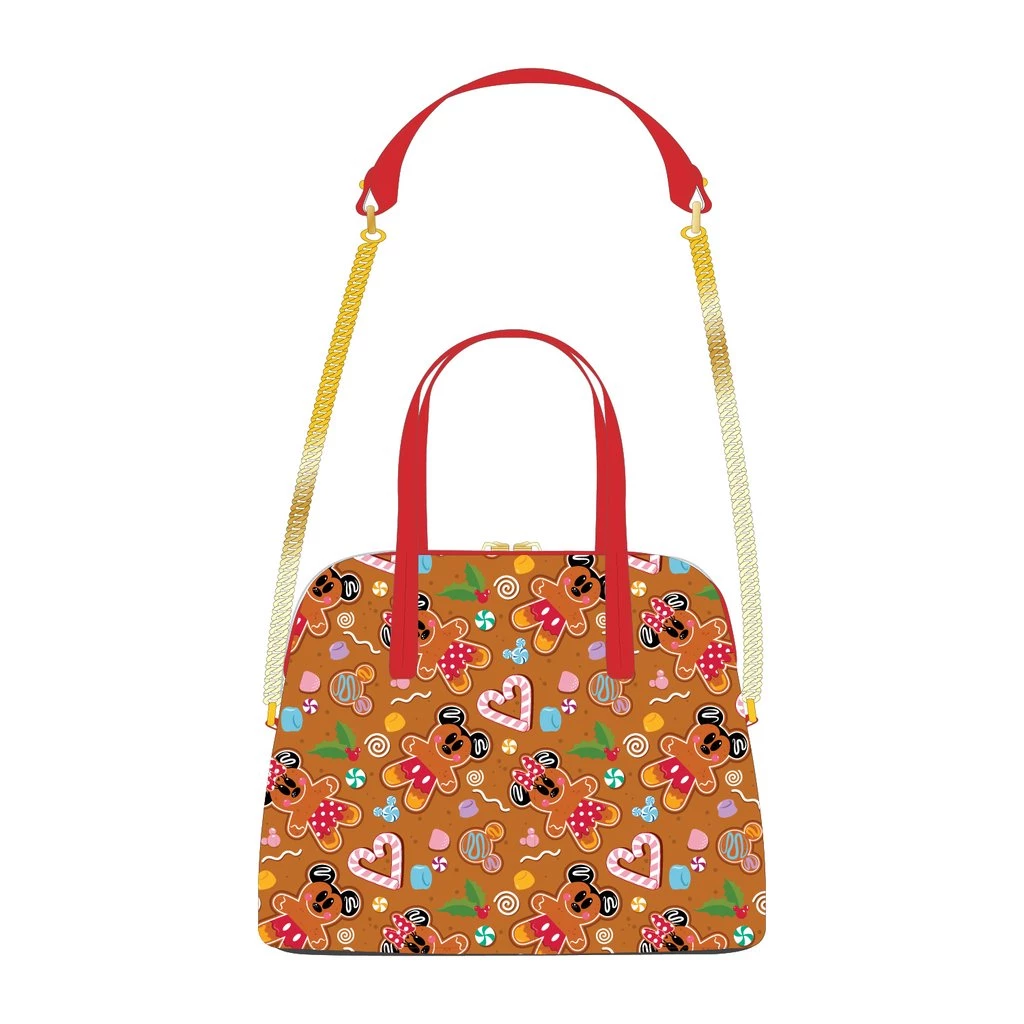 LOUNGEFLY DISNEY GINGERBREAD MICKEY AND MINNIE MOUSE CROSSBODY BAG LOUNGEFLY SALE!