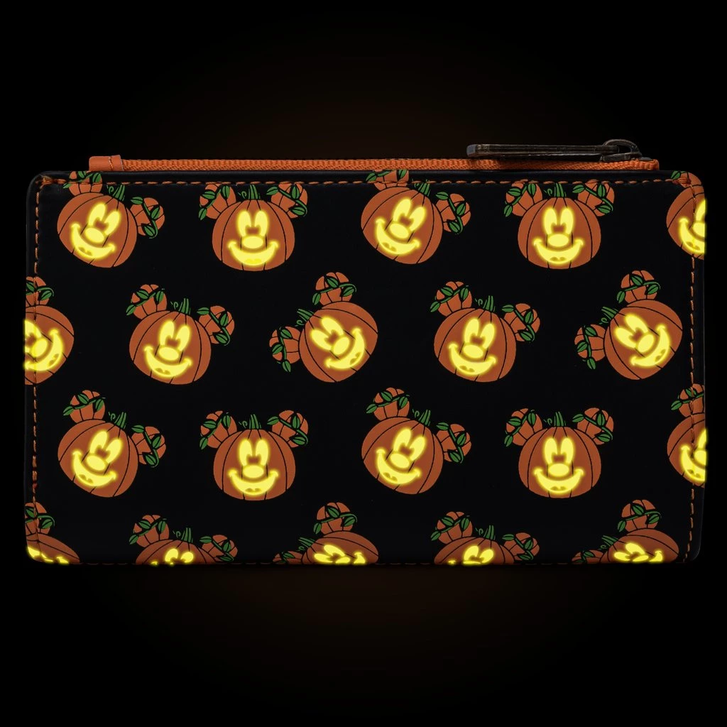LOUNGEFLY DISNEY MICKEY-O-LANTERN GLOW IN THE DARK FLAP WALLET