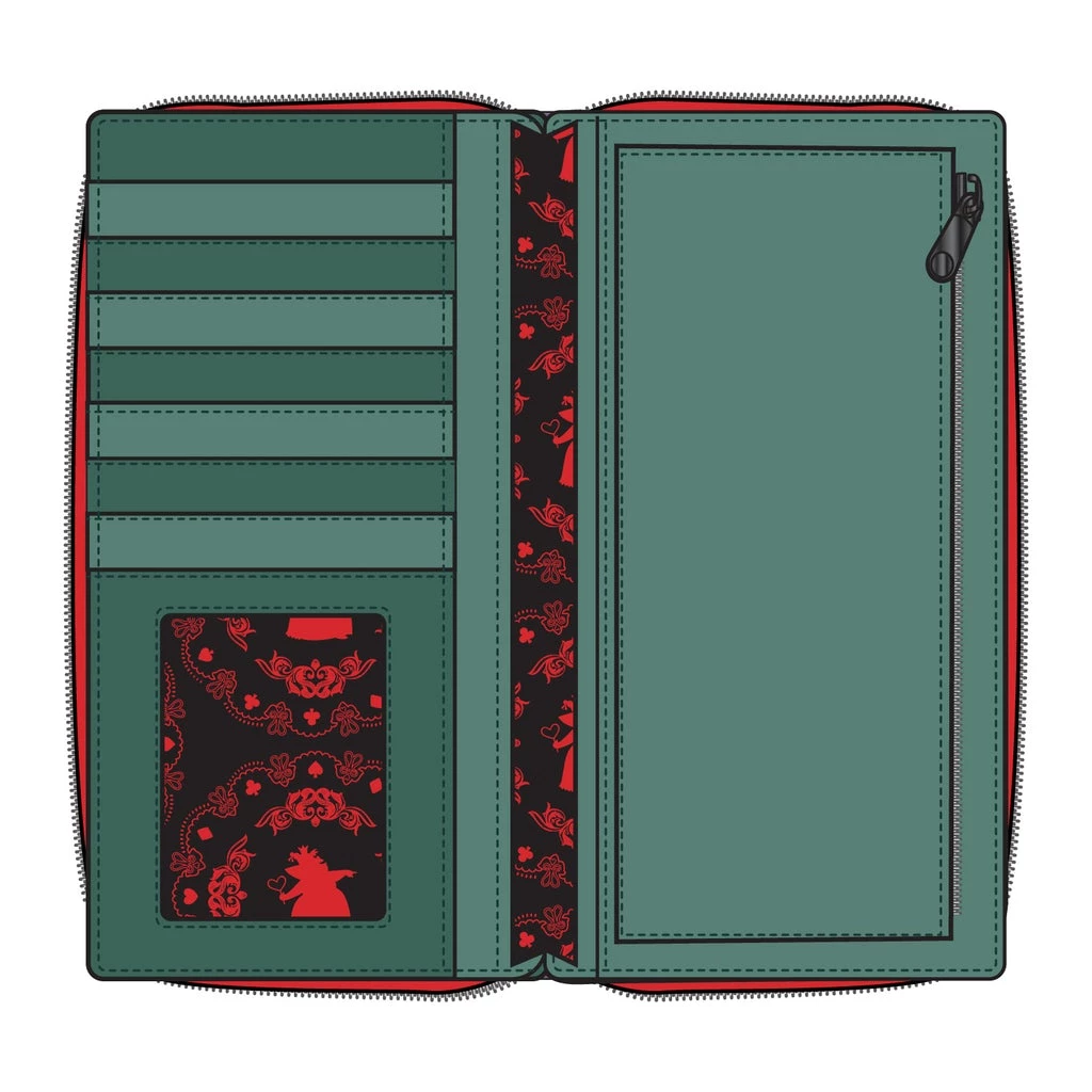LOUNGEFLY DISNEY Alice In Wonderland Queen Of Hearts Villains Scene Zip Around Wallet