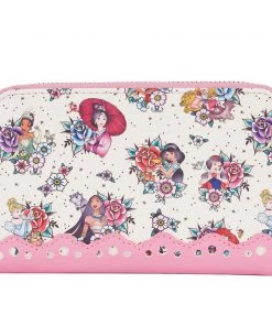 LOUNGEFLY DISNEY Princess Floral Tattoo Zip Around Wallet