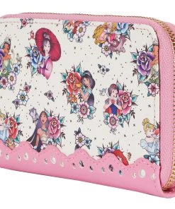 LOUNGEFLY DISNEY Princess Floral Tattoo Zip Around Wallet