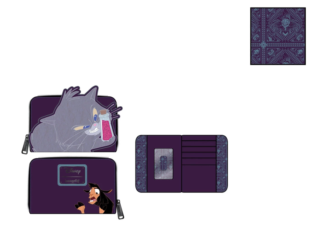 LOUNGEFLY DISNEY The Emperor's New Groove Yzma Cat Villains Scene Zip Around Wallet