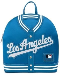 LOUNGEFLY MLB LOS ANGELES DODGERS SATIN CHENILLE LOGO JACKET CONVERTIBLE MINI BACKPACK