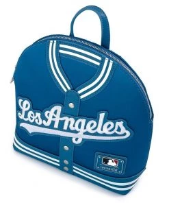 LOUNGEFLY MLB LOS ANGELES DODGERS SATIN CHENILLE LOGO JACKET CONVERTIBLE MINI BACKPACK