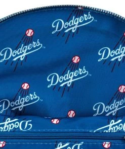LOUNGEFLY MLB LOS ANGELES DODGERS SATIN CHENILLE LOGO JACKET CONVERTIBLE MINI BACKPACK