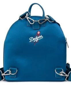 LOUNGEFLY MLB LOS ANGELES DODGERS SATIN CHENILLE LOGO JACKET CONVERTIBLE MINI BACKPACK