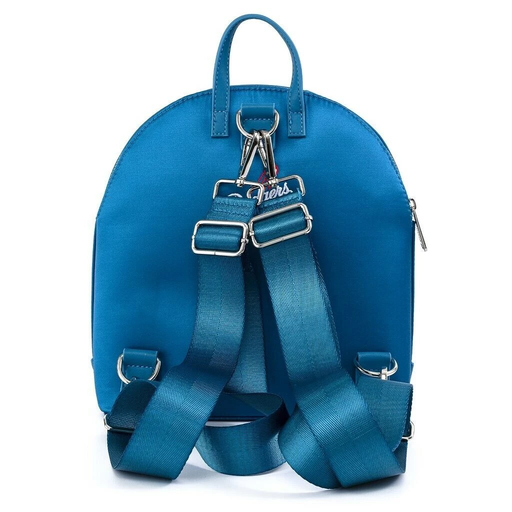 LOUNGEFLY MLB LOS ANGELES DODGERS SATIN CHENILLE LOGO JACKET CONVERTIBLE MINI BACKPACK